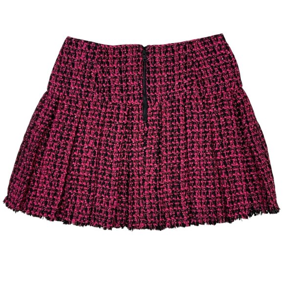 Alice + Olivia Emilie Pleated Tweed Mini Skirt 6 Black Wild Pink Frayed Fall - Picture 2 of 10